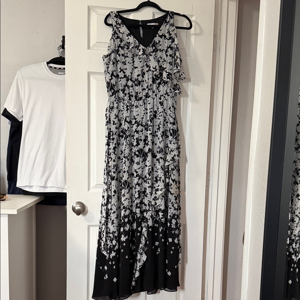Calvin Klein Black and White Floral Maxi Dress